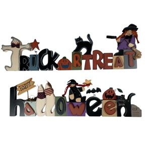 Halloween Themed Decor with Cat Witch Ghost Accents Set of 2